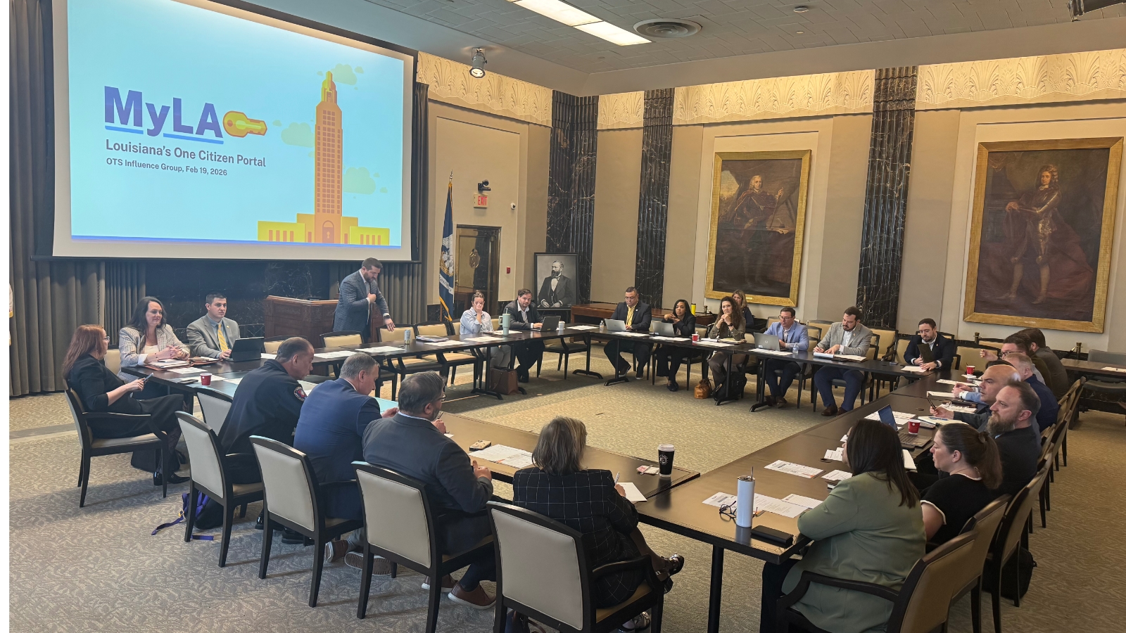 Agency Secretaries meet with OTS in the Governor's press room. 